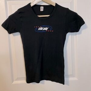 VTG Y2K American Apparel black fitted baby tee Chi Phi Rush 2000 sz M/OS